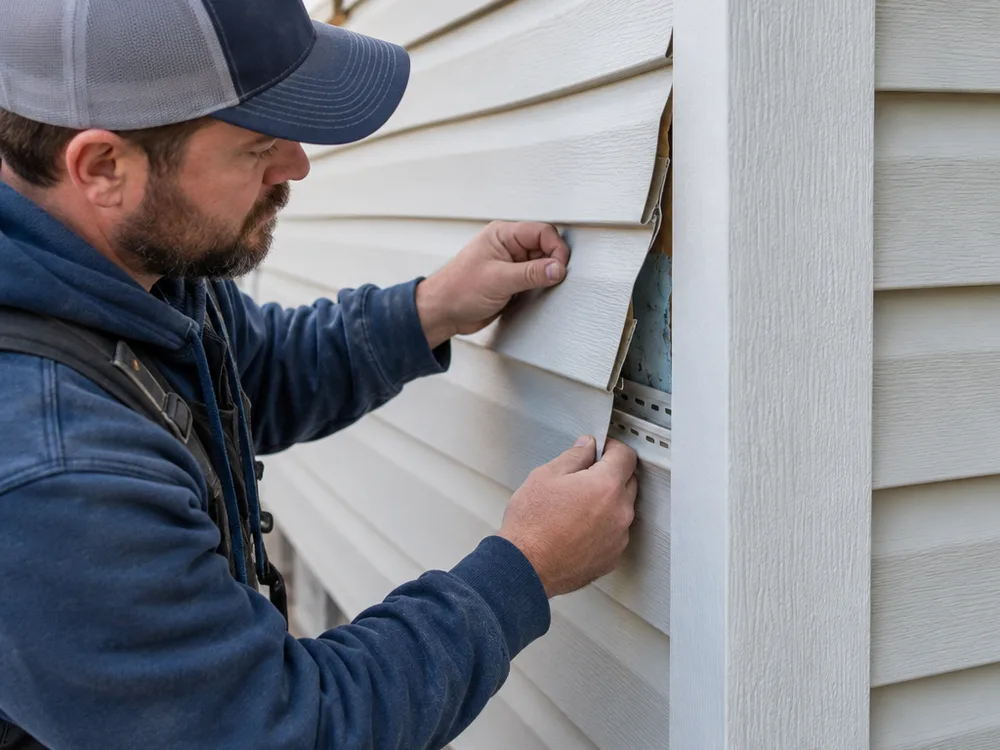 Vinyl siding corner post, seam, and starter-strip inspection detail