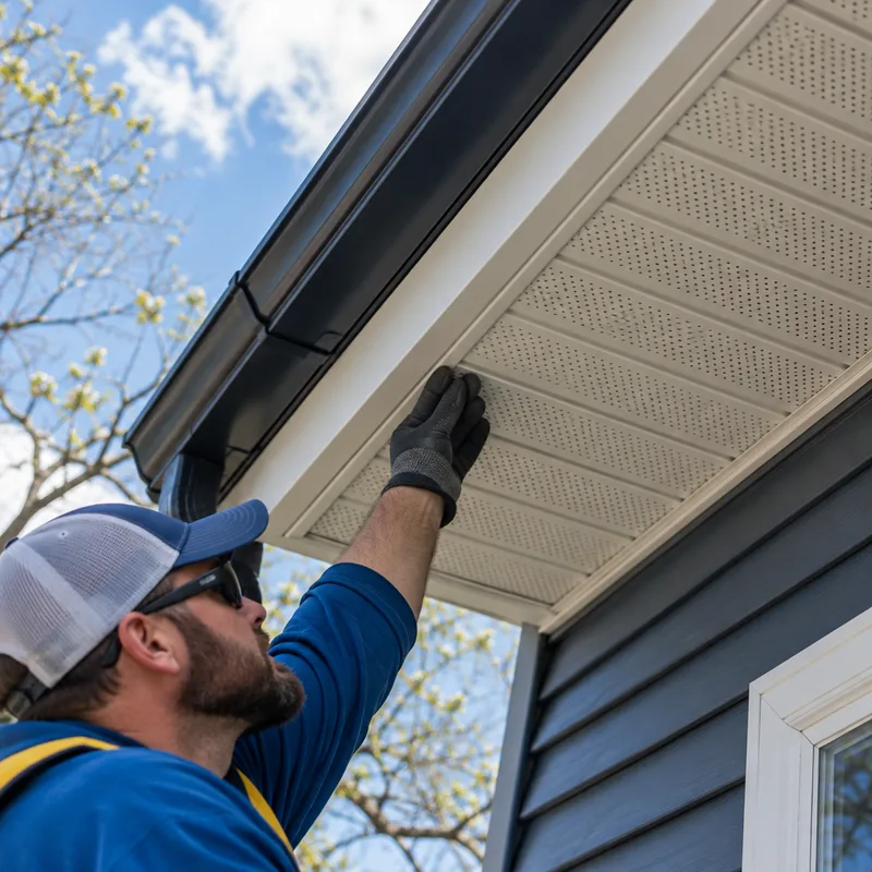 Soffit and fascia area with vented panels, tidy fascia wrap, and a visible gutter line