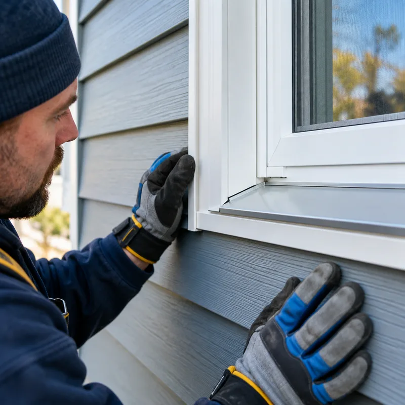 Properly flashed window with trim, drip cap, and neatly cut siding ends