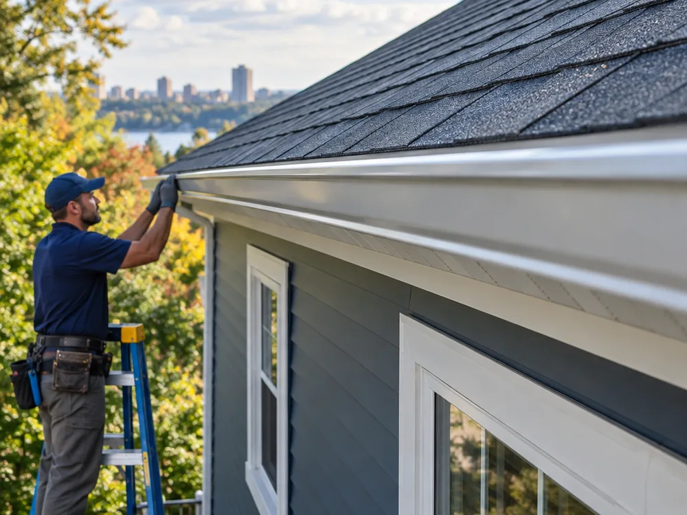Downspout elbow and extension directing roof runoff away from the home's foundation